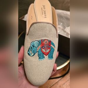 Jon Josef Beige Embroidered Elephant Loafers